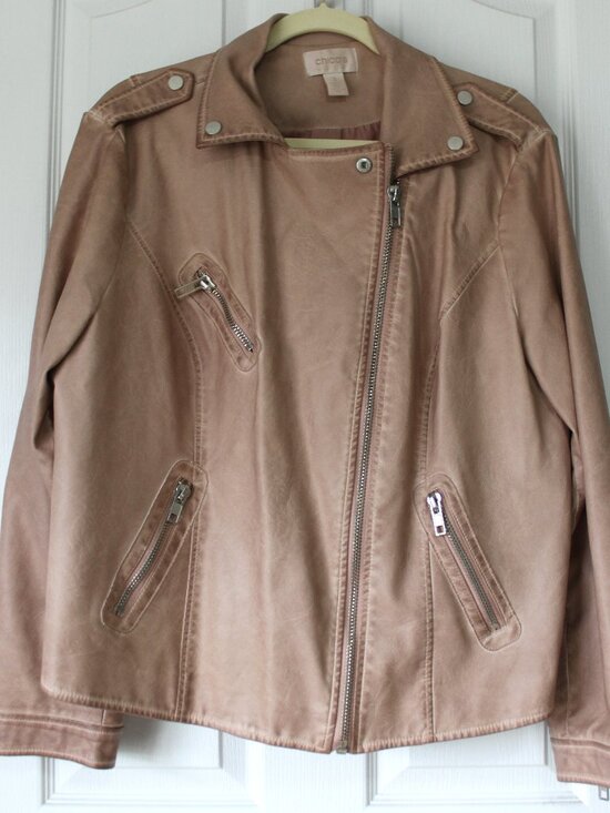 Chico's Jackets & Blazers - Chico's 3 / XL Dusty Rose Faux Leather Moto Jacket - Pastel Spring Layering 🌸